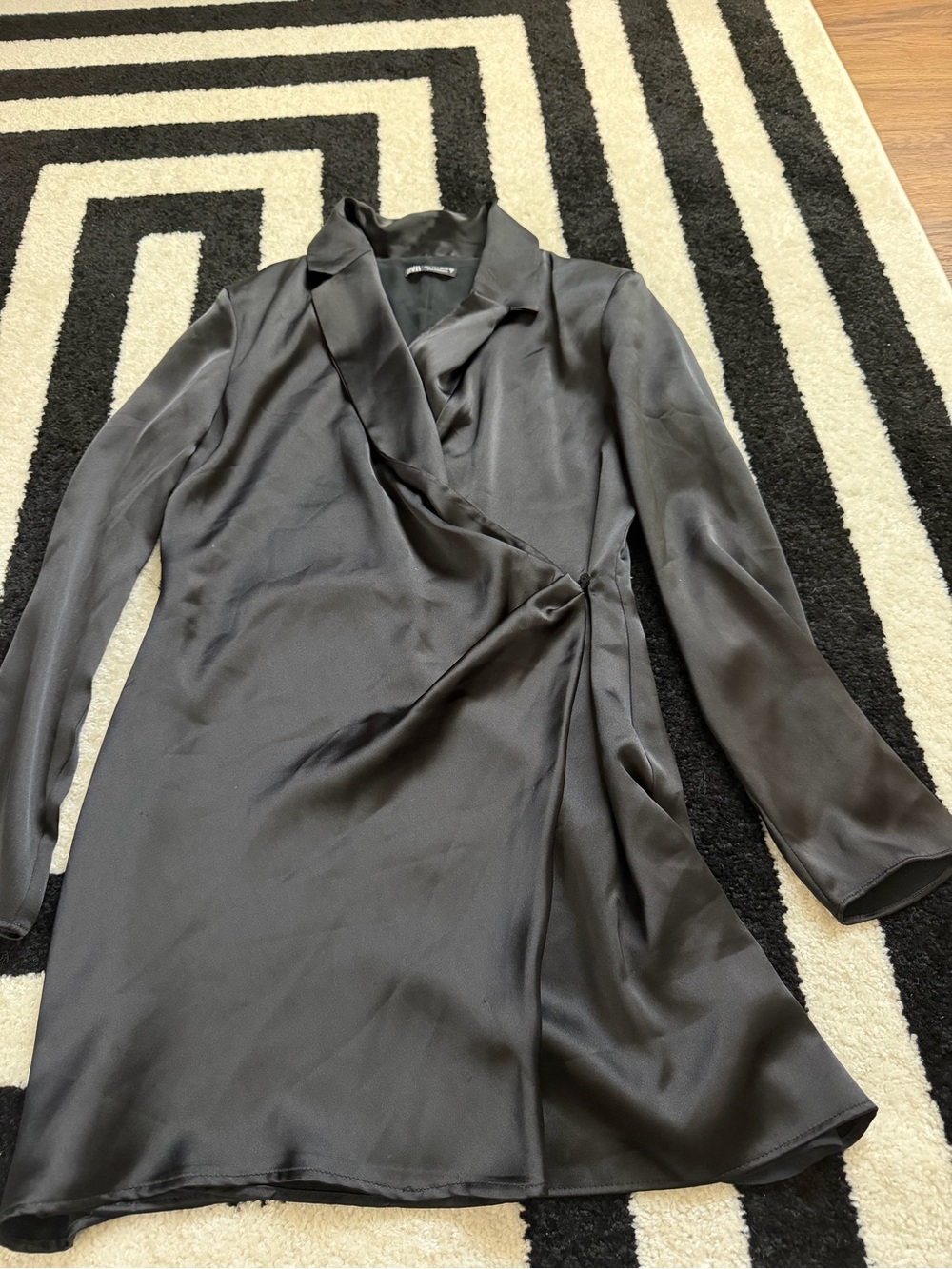 Zara Black Satin Midi Wrap Dress